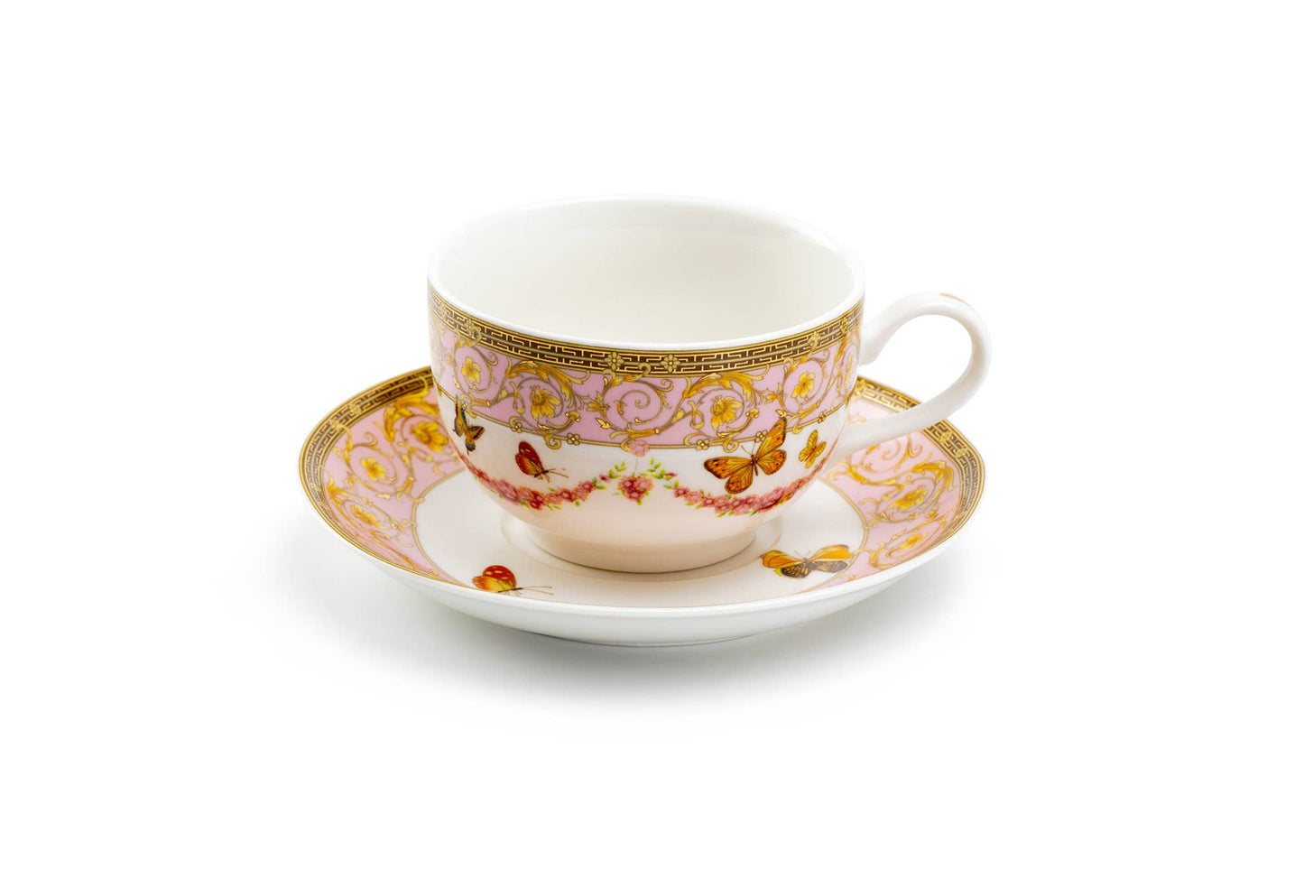 Pink Ornament Porcelain Tea Cup and Saucer
