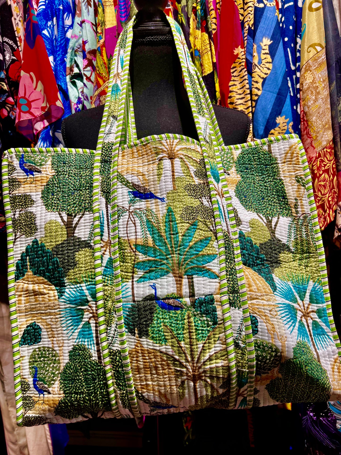 Gazebo & Peacock Print Tote in Green