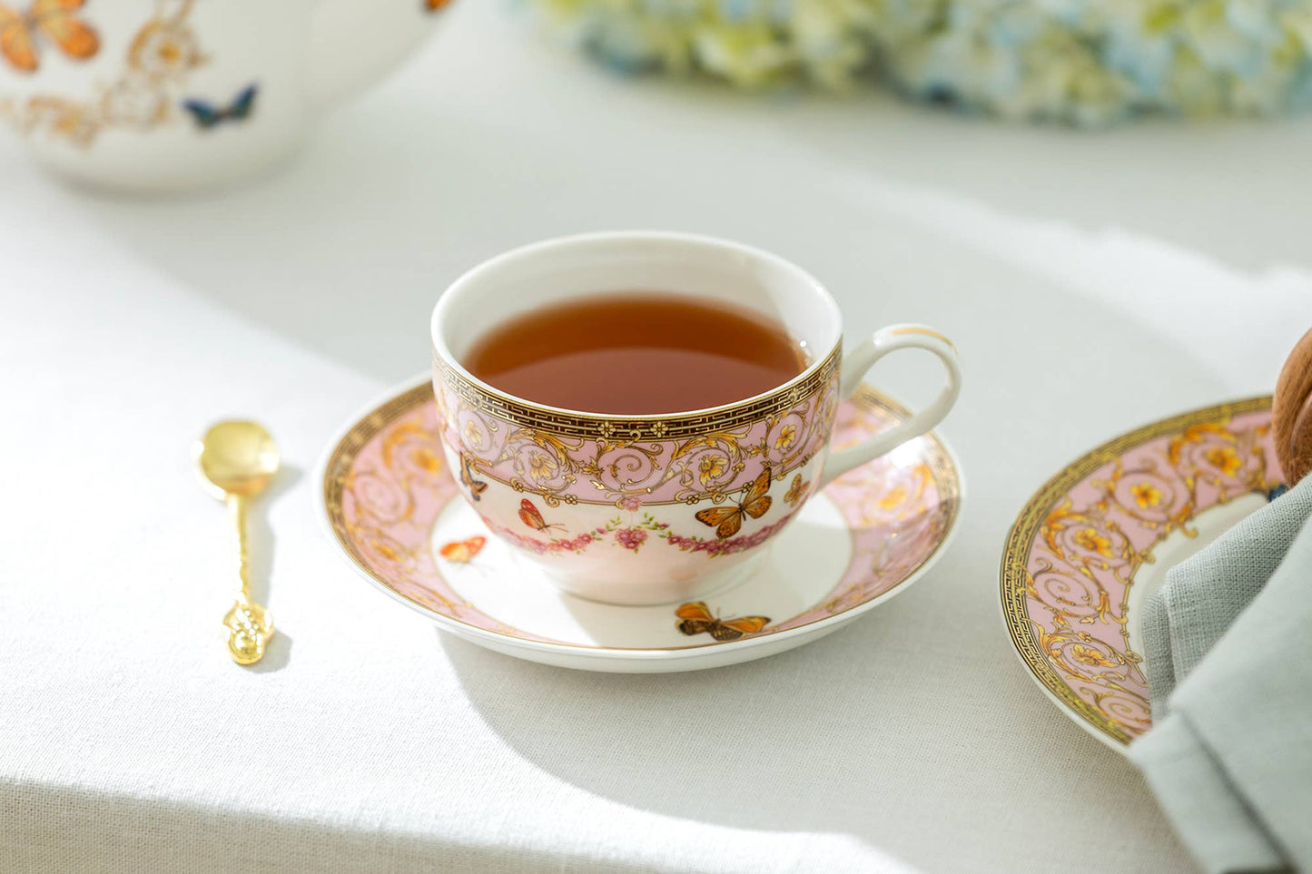 Pink Ornament Porcelain Tea Cup and Saucer