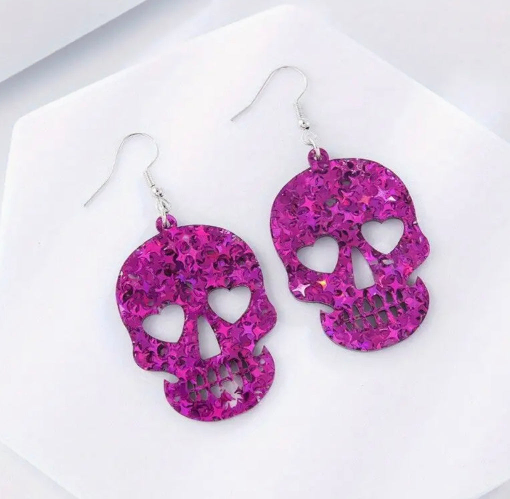 Holographic Stars Skull Earrings