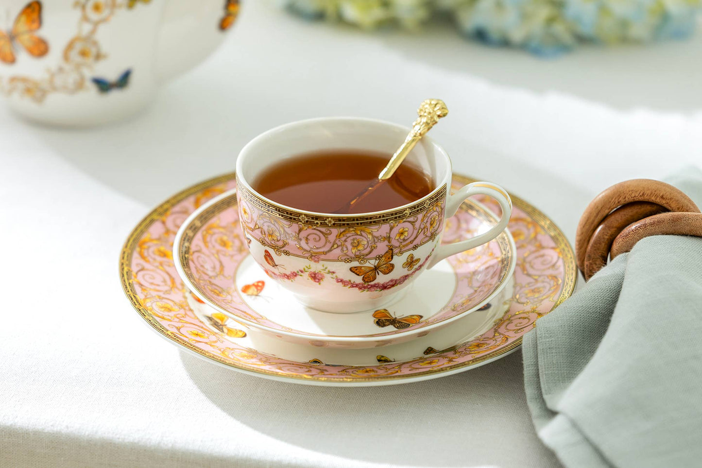 Pink Ornament Porcelain Tea Cup and Saucer