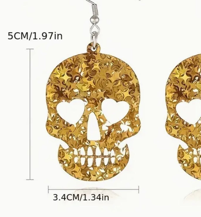 Holographic Stars Skull Earrings