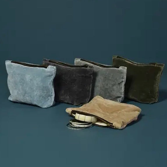 Velvet Zipper Pouch - Soft Blue