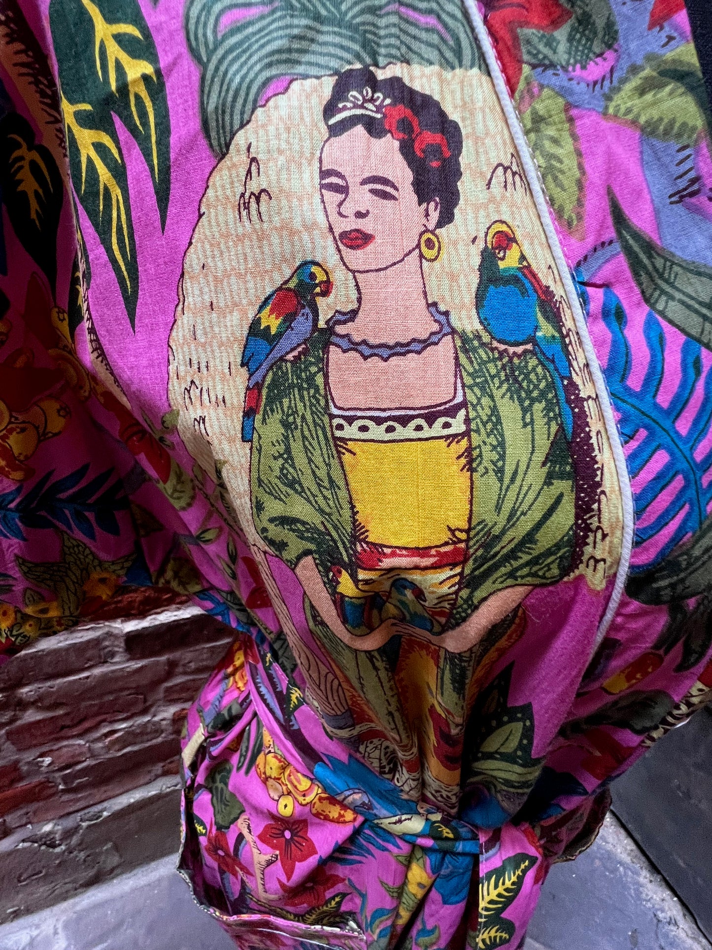 Kimono Robe Cotton Pink Frida Kahlo Tropical Print