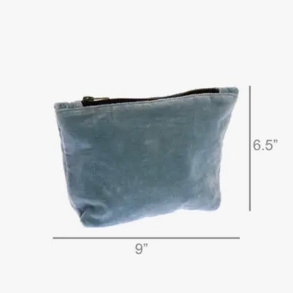 Velvet Zipper Pouch - Soft Blue