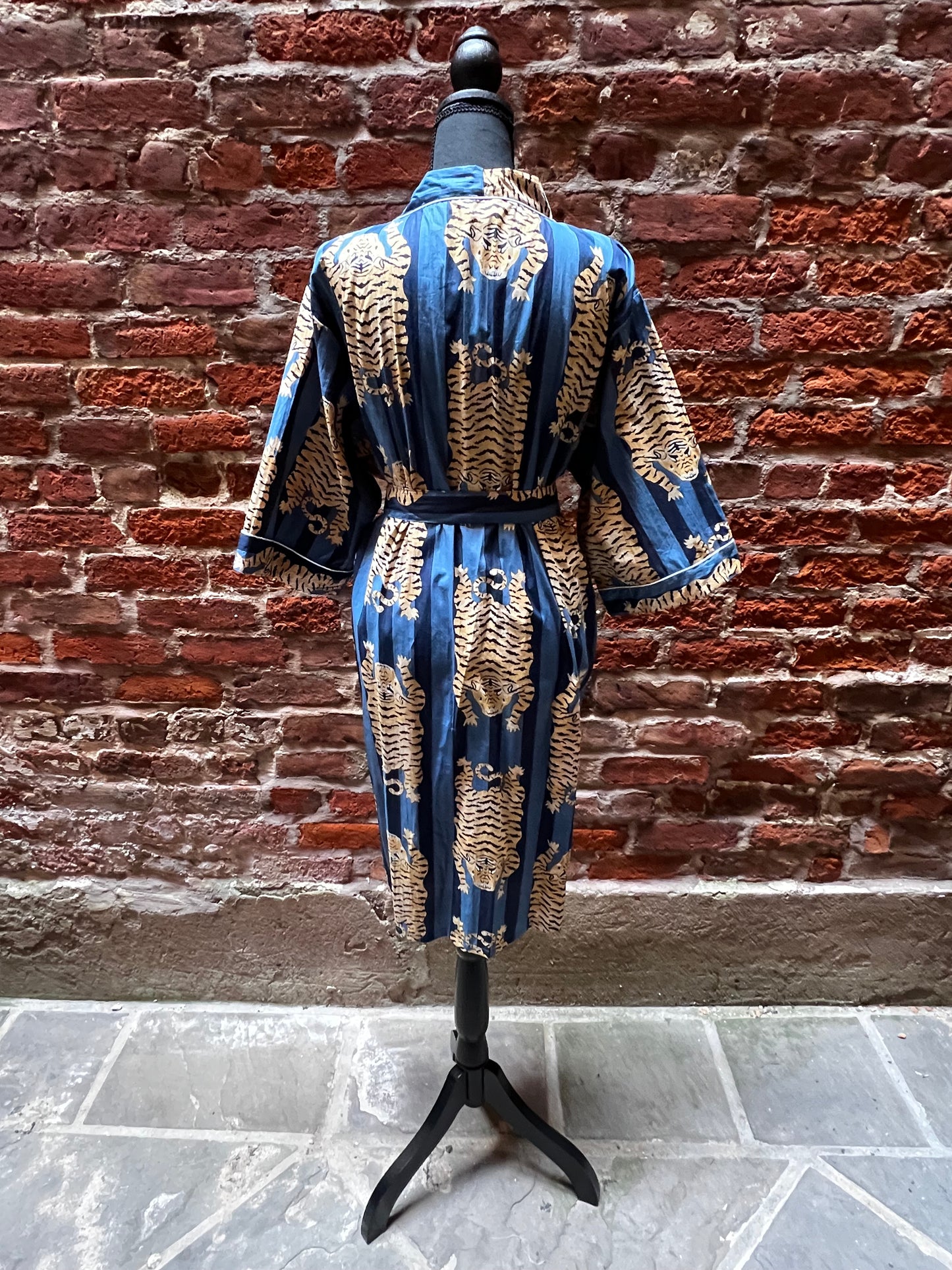 Tiger Print Broad Striped Indigo & Navy Kimono Robe