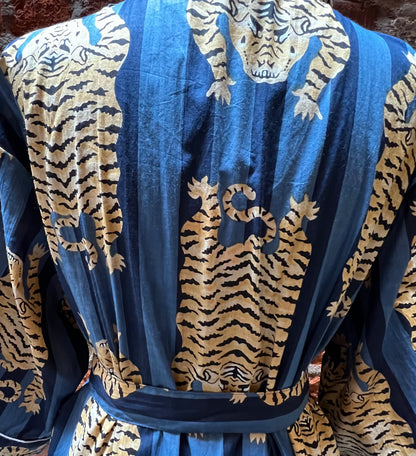 Tiger Print Broad Striped Indigo & Navy Kimono Robe