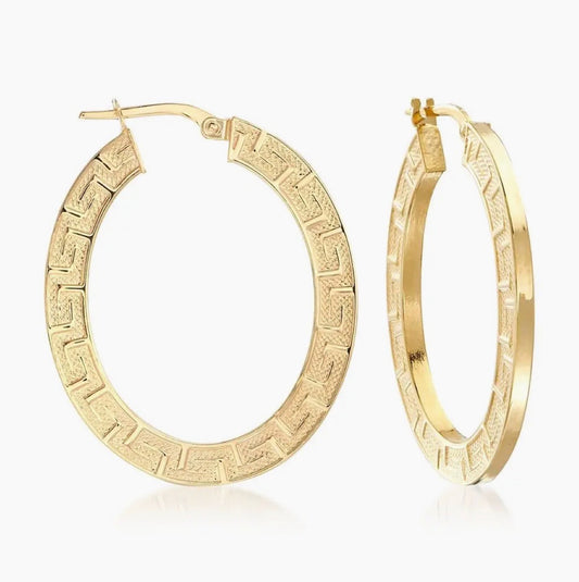 14K Gold Plating Roman Inspired Modern Hoop Earrings