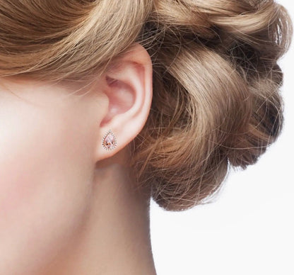 14K Rose Gold Morganite Pear Cut Pavé Studs