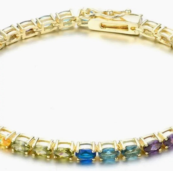 Rainbow Tennis Bracelet Princess Cut
