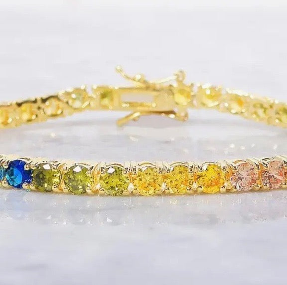 Rainbow Tennis Bracelet Princess Cut