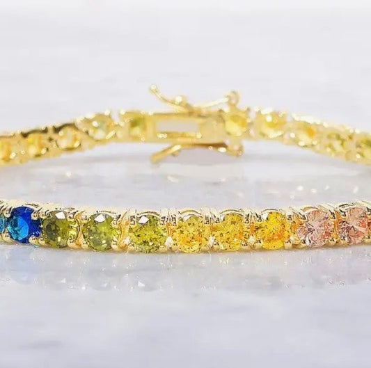 Rainbow Tennis Bracelet Princess Cut