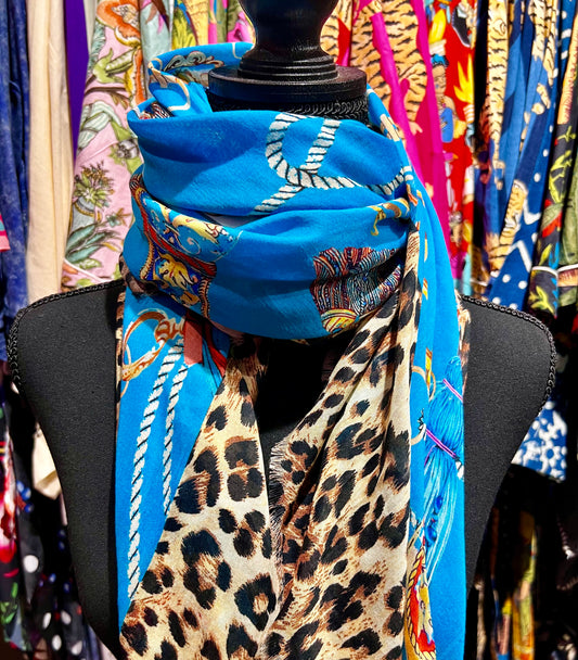 Scarf Animal Print Equestrian Modal Exotic Blue