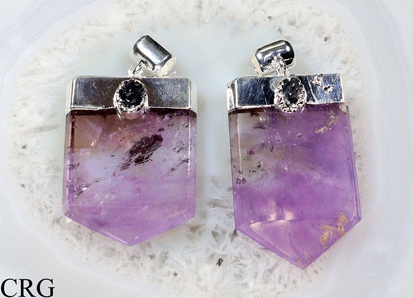 Silver Polished Flat Point Amethyst Druzy Pendant