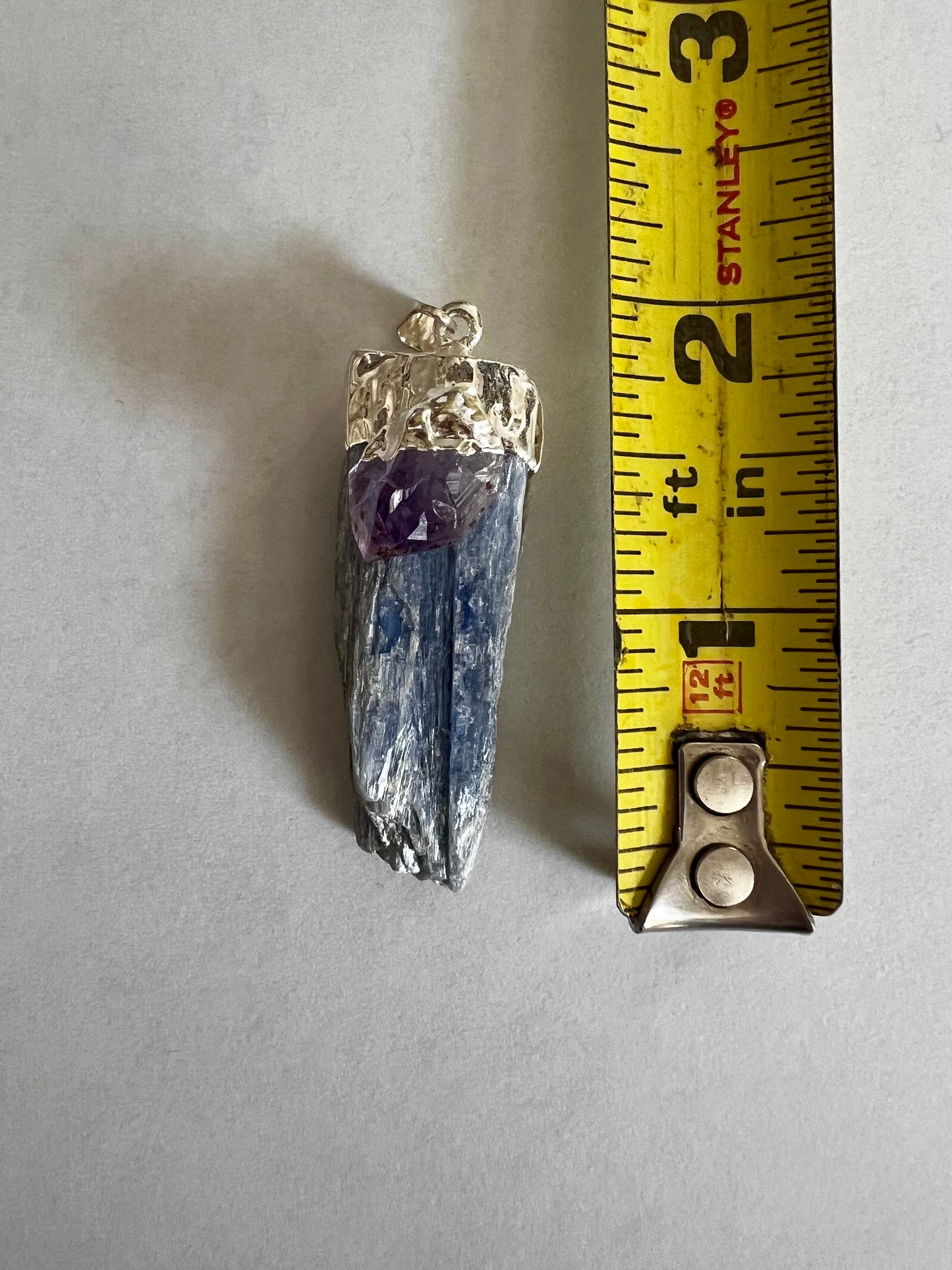 Blue Kyanite Raw Blade Pendant with Amethyst
