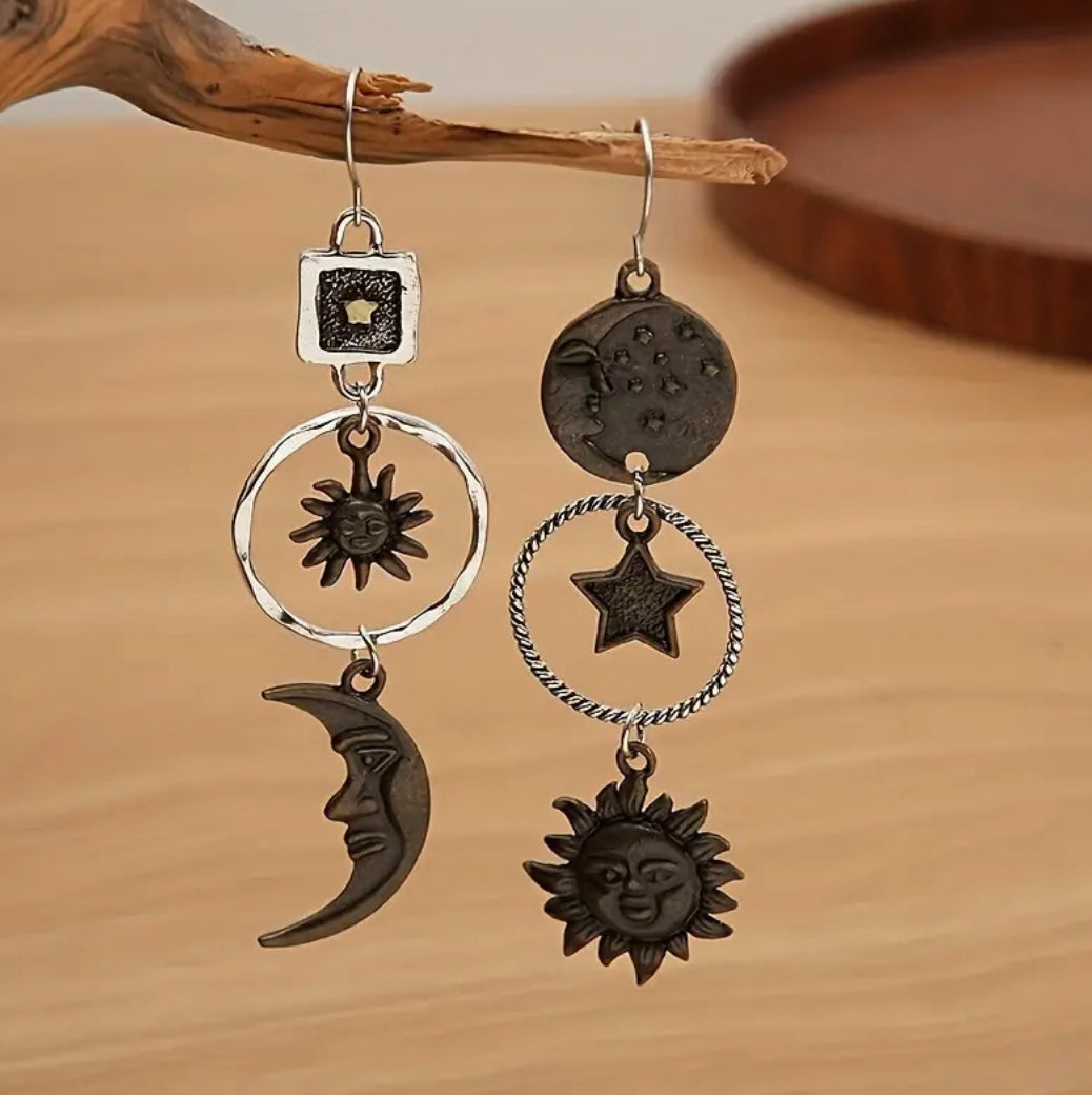 Sun Moon Stars Asymmetric Earrings