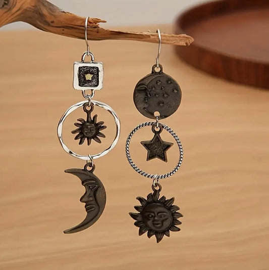 Sun Moon Stars Asymmetric Earrings