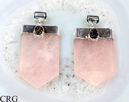 Silver Plated Flat Point Rose Quartz Druzy Pendant