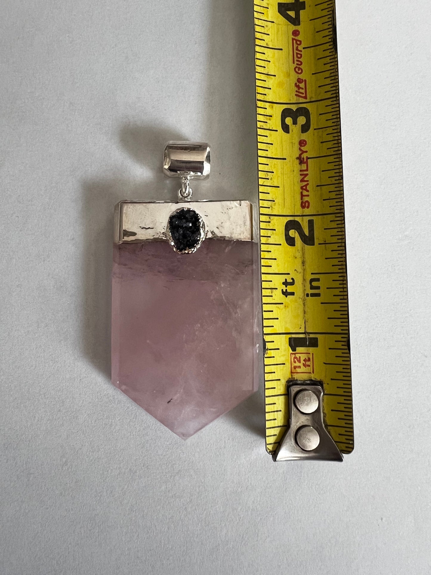 Silver Plated Flat Point Rose Quartz Druzy Pendant