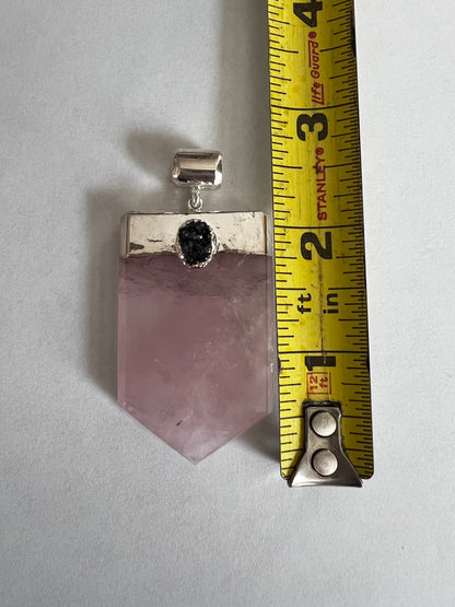 Silver Plated Flat Point Rose Quartz Druzy Pendant