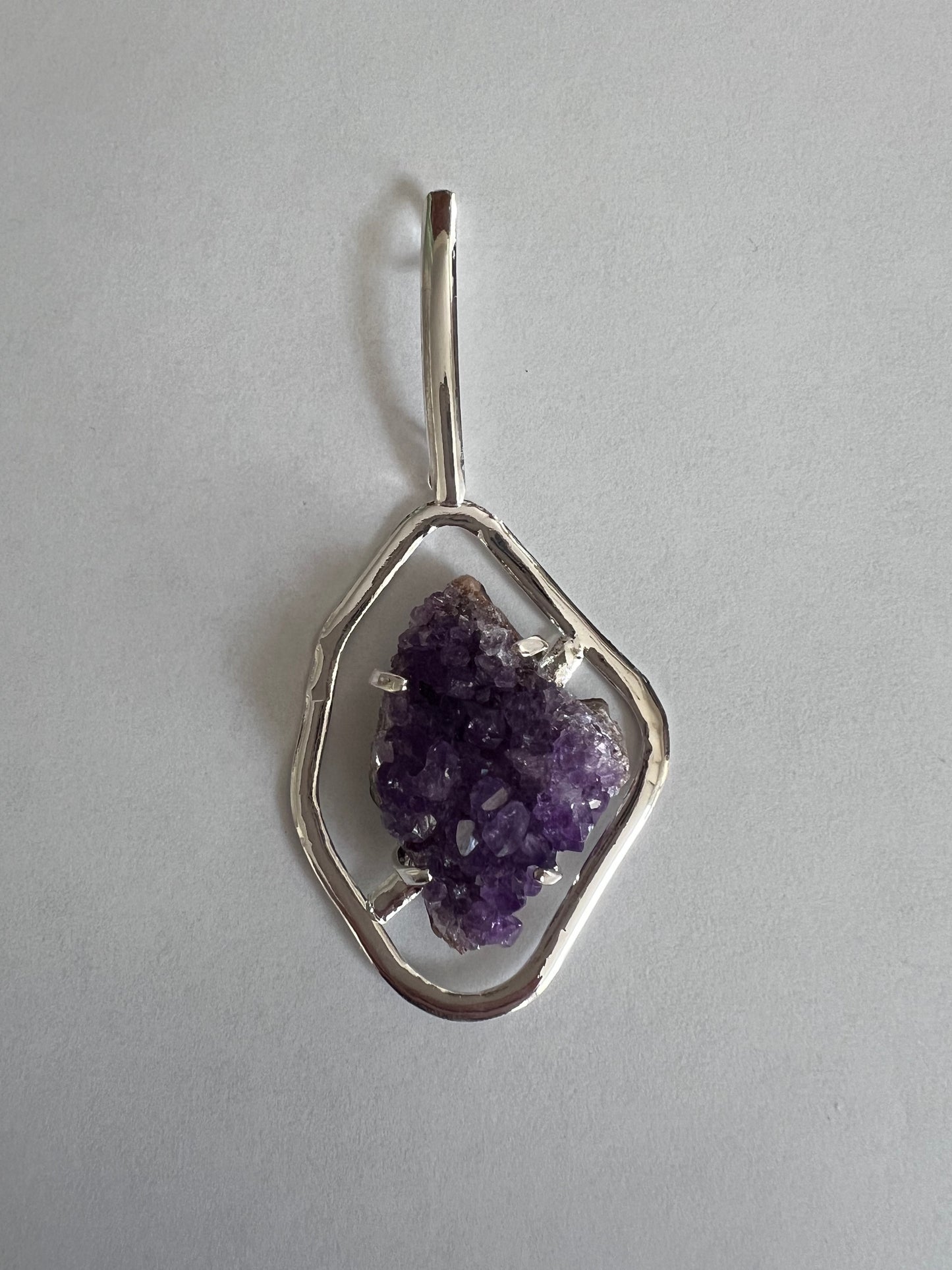 Silver Plated Amethyst Druzy Pendant