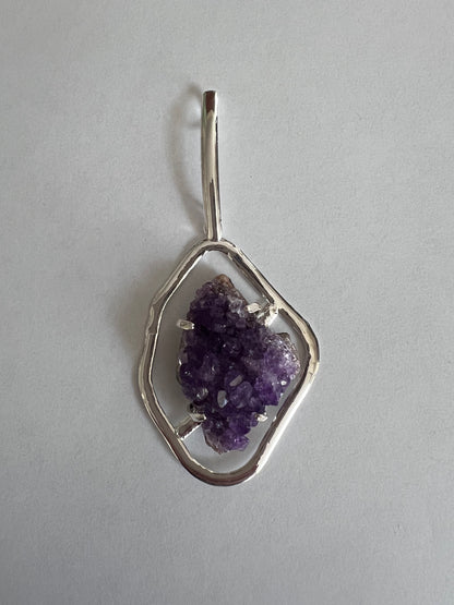 Silver Plated Amethyst Druzy Pendant