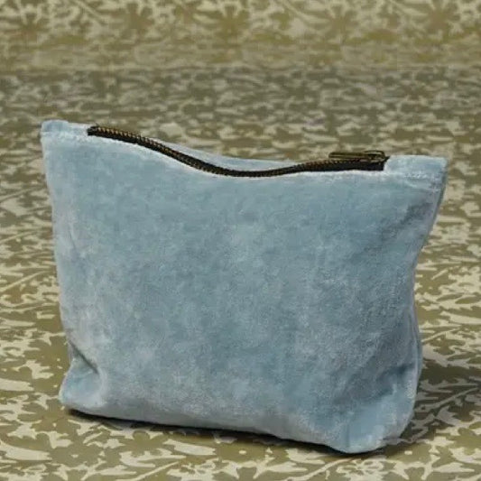 Velvet Zipper Pouch - Soft Blue