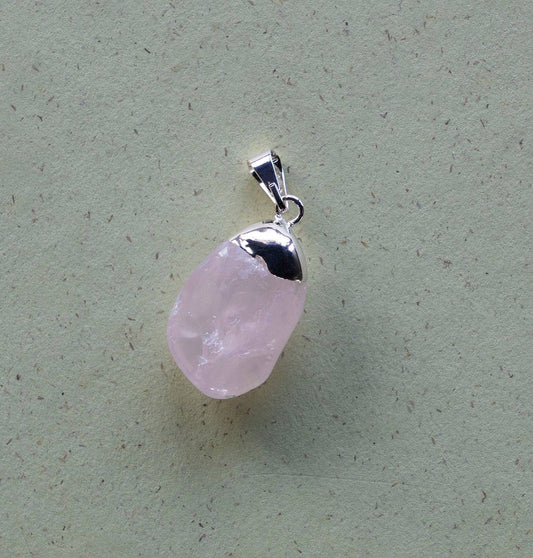 Tumbled Plated Rose Quartz Pendant Silver