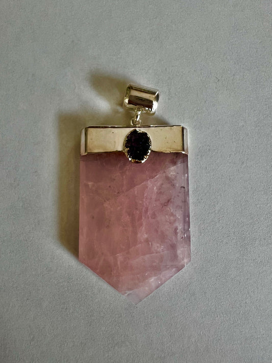 Silver Plated Flat Point Rose Quartz Druzy Pendant