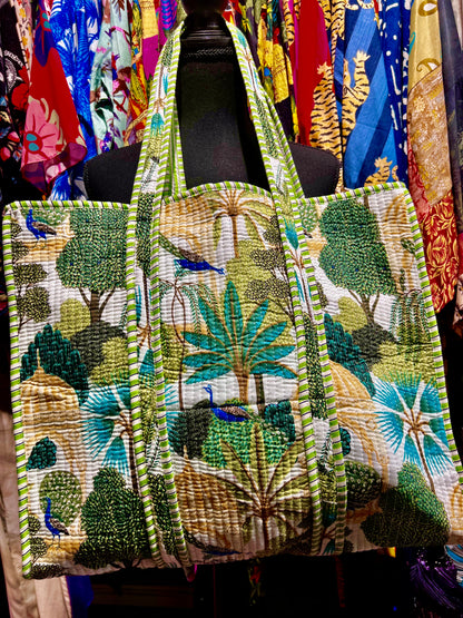 Gazebo & Peacock Print Tote in Green