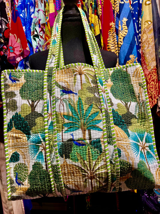 Gazebo & Peacock Print Tote in Green