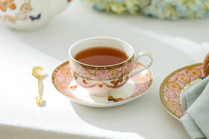 Pink Ornament Porcelain Tea Cup and Saucer
