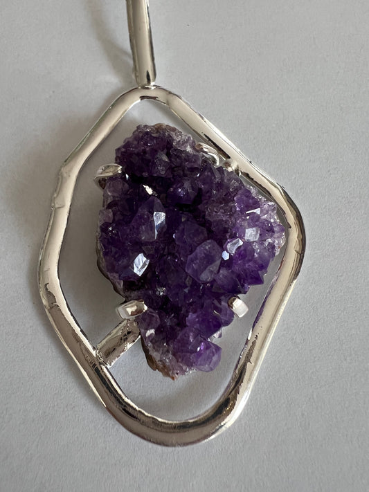 Silver Plated Amethyst Druzy Pendant