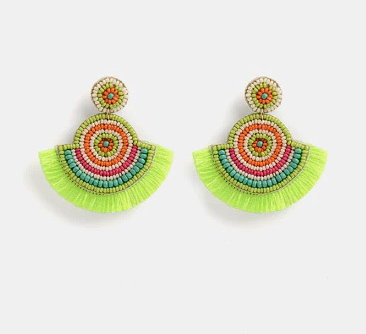 Green Fringe Earrings