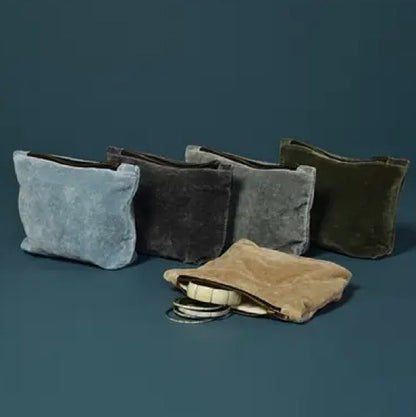Velvet Zipper Pouch - Soft Blue
