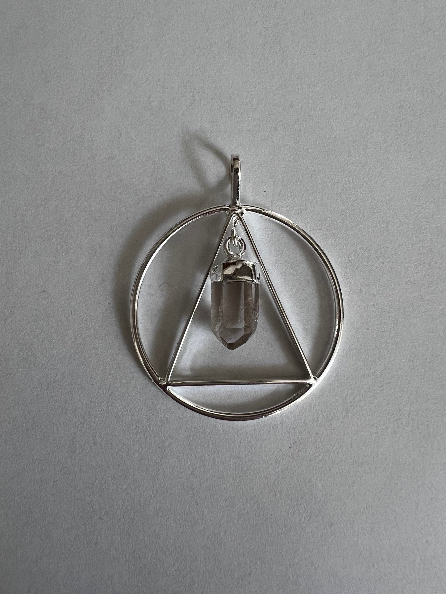 Silver Plated Triangle In Ring w/ QUARTZ Point