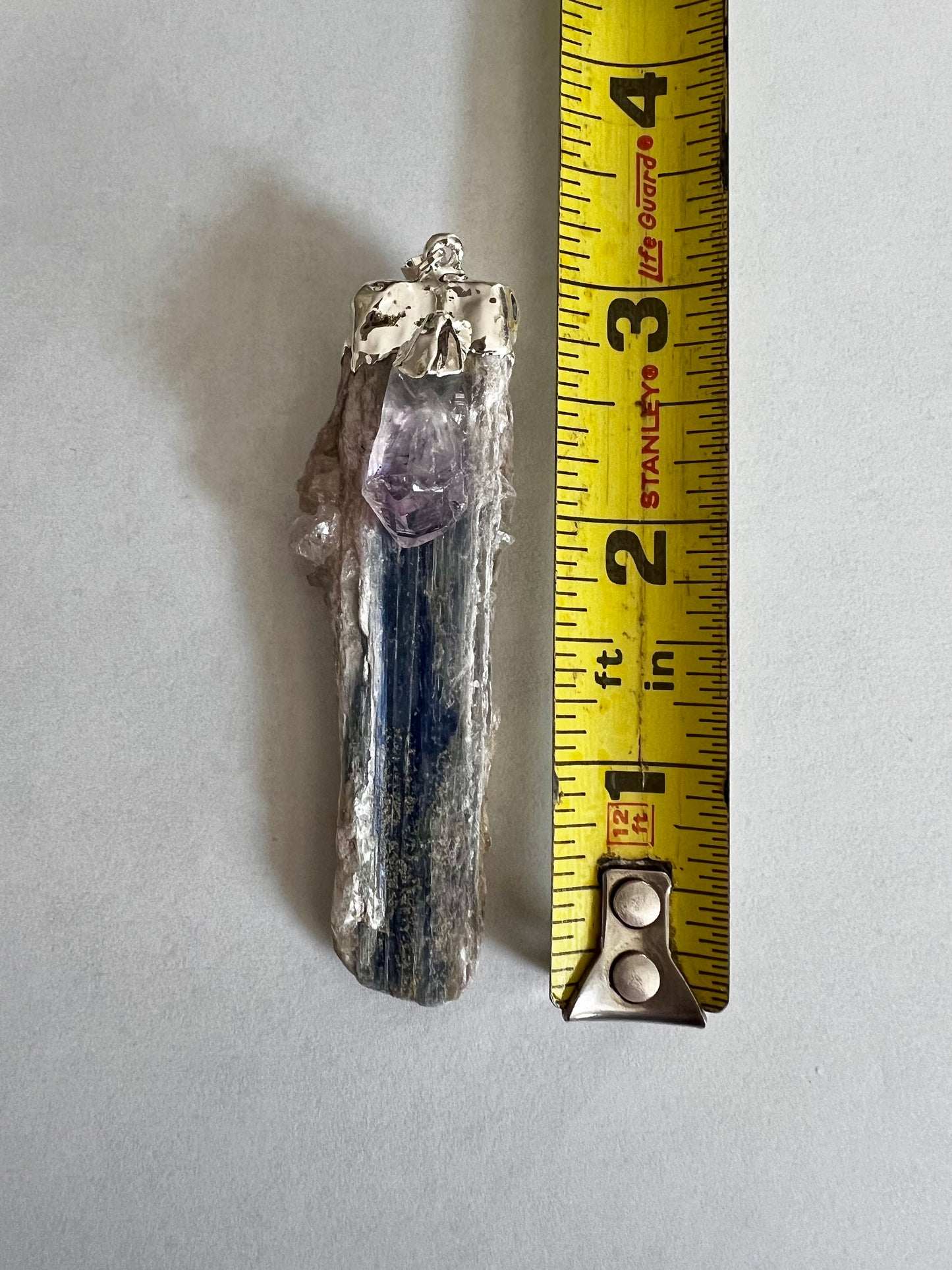 Blue Kyanite Raw Blade Pendant with Amethyst