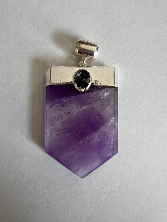 Silver Polished Flat Point Amethyst Druzy Pendant
