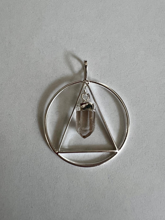 Silver Plated Triangle In Ring w/ QUARTZ Point