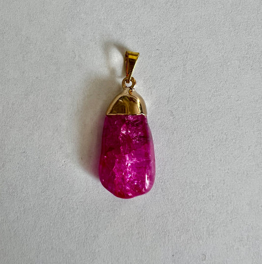 Pink Crackle Quartz Pendant with Gold Plating