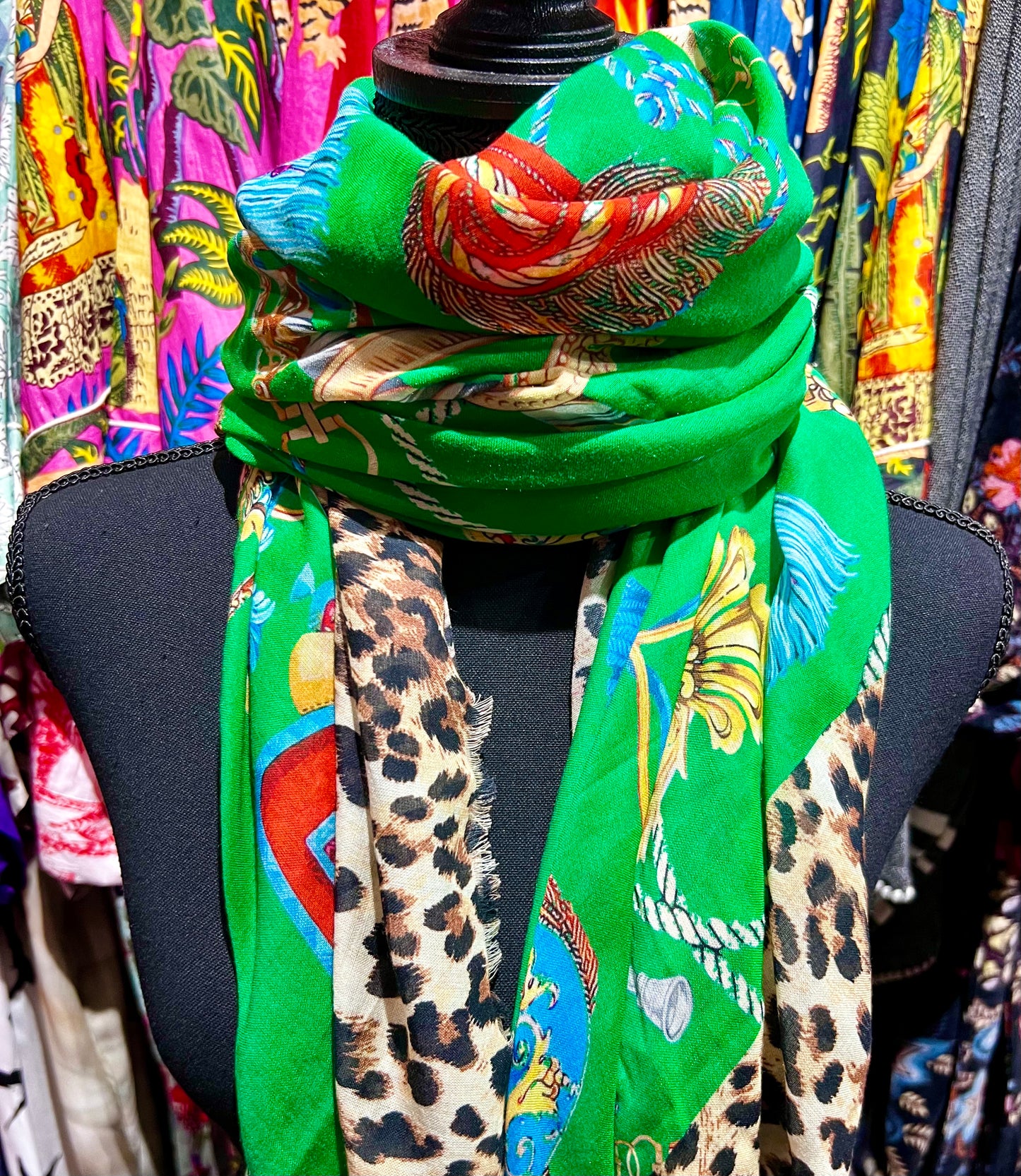 Scarf Animal Print Equestrian Modal Exotic Emerald