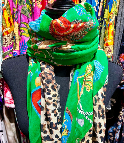 Scarf Animal Print Equestrian Modal Exotic Emerald