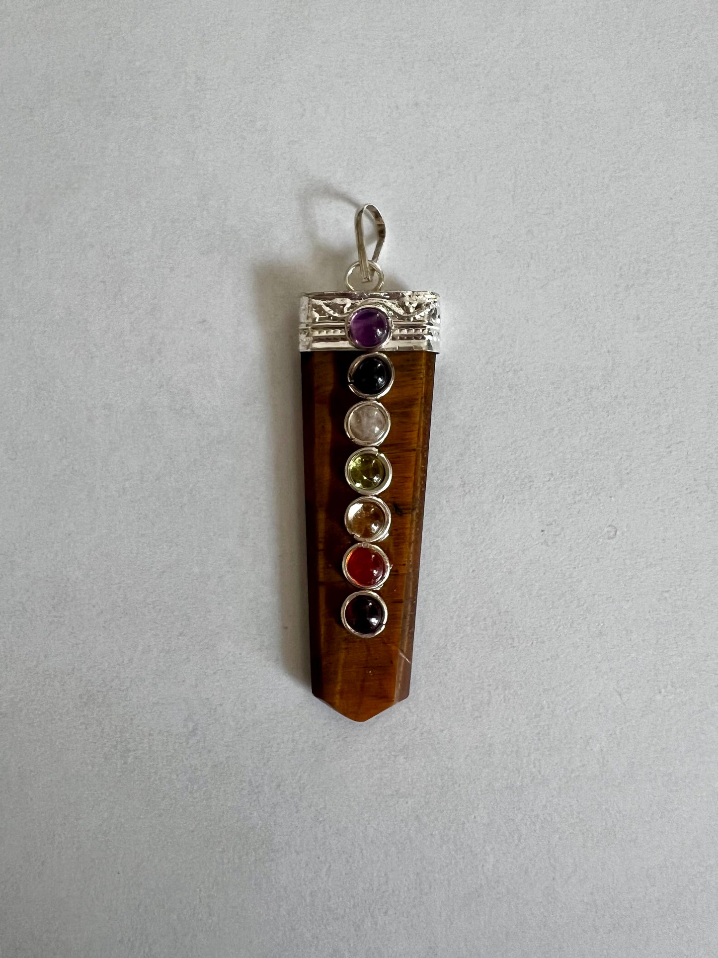 Tiger Eye Chakra 7 Stone Flat Point Pendant
