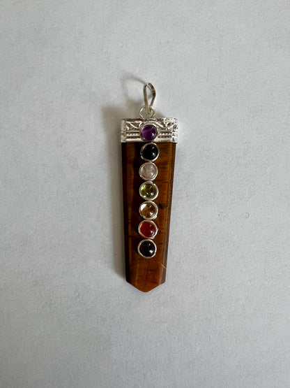 Tiger Eye Chakra 7 Stone Flat Point Pendant