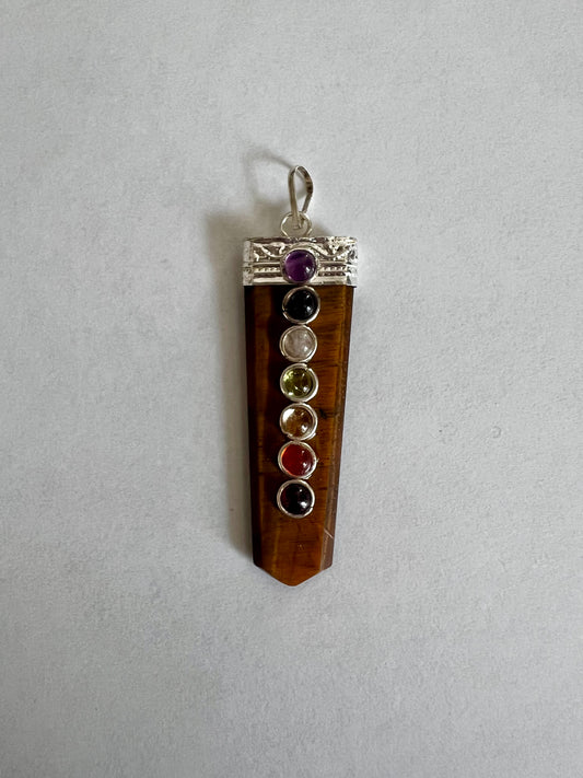 Tiger Eye Chakra 7 Stone Flat Point Pendant