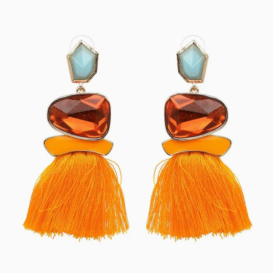 Shiny Gems Tassel Dangle Earrings