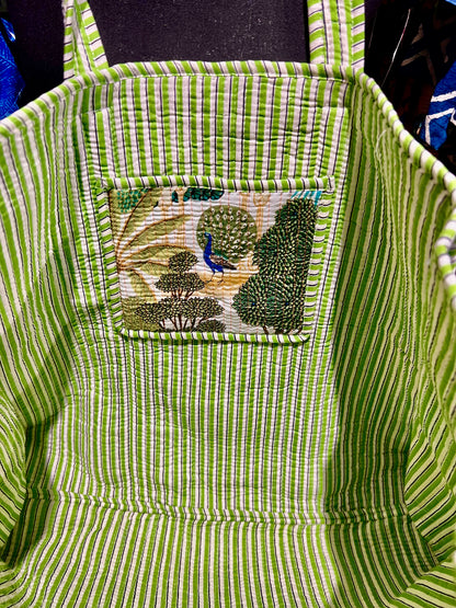 Gazebo & Peacock Print Tote in Green