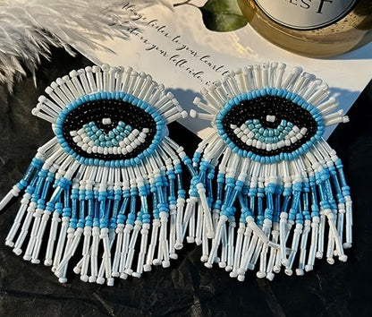Evil Eye Beaded Tassel Earrings