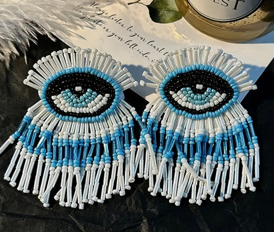 Evil Eye Beaded Tassel Earrings