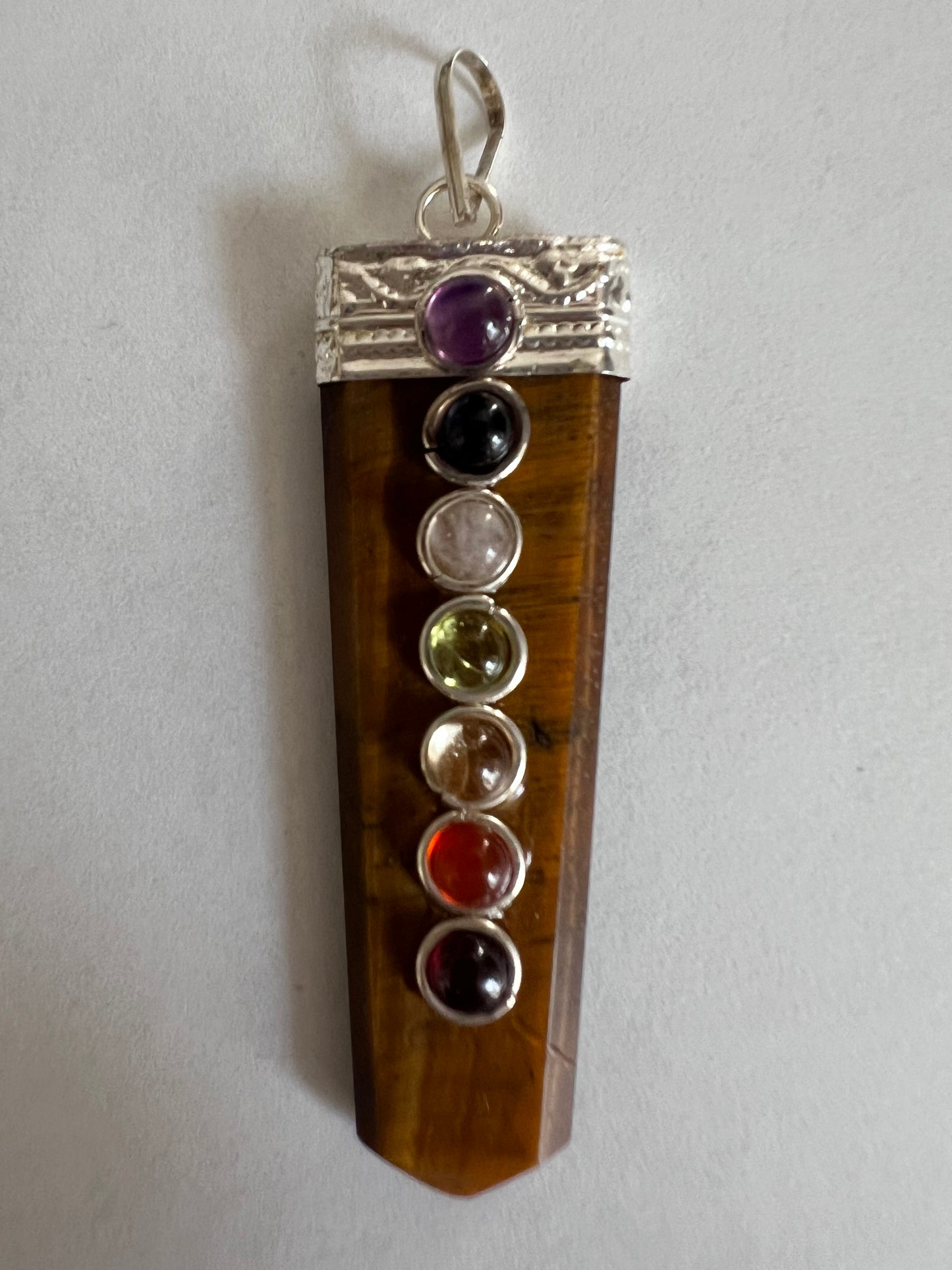 Tiger Eye Chakra 7 Stone Flat Point Pendant